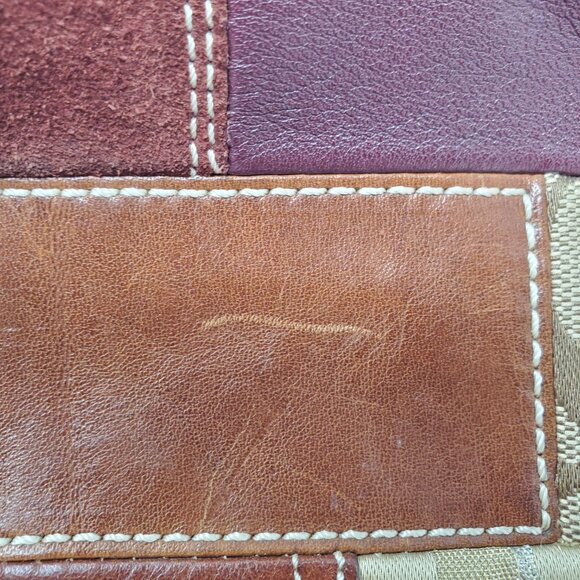 Coach Holiday Patchwork Demi Hobo Handbag - Suede Signature Mini Purse - Picture 15 of 16